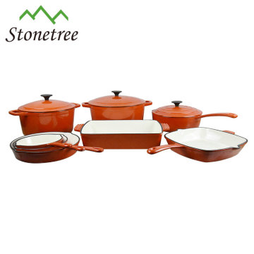 Orange Color Cast Iron Cookware Set 5Piece